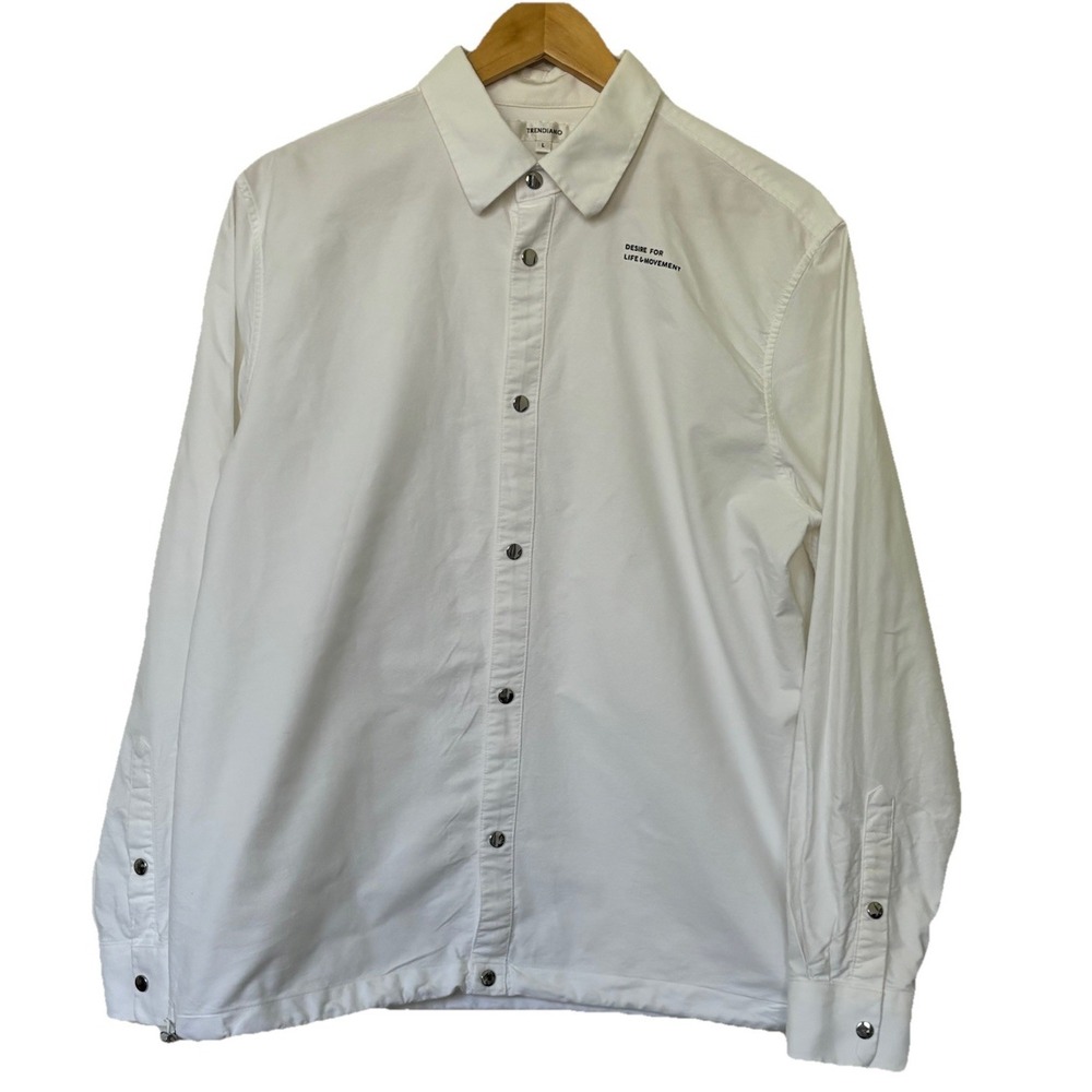 Trendiano Men's Shirt Size Large White With Button Snaps Drawstring Waist